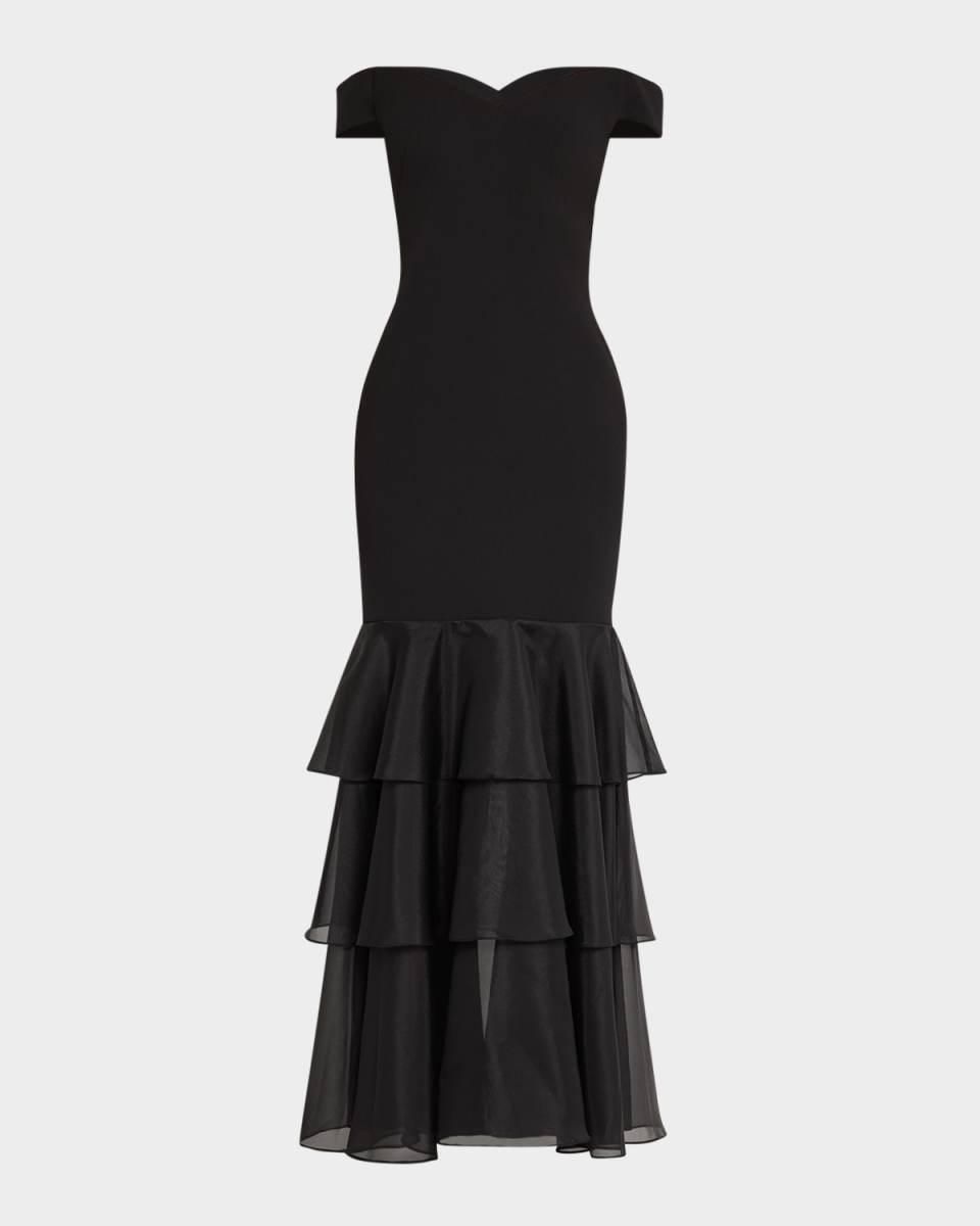 Off-Shoulder Ruffle Tiered Gown